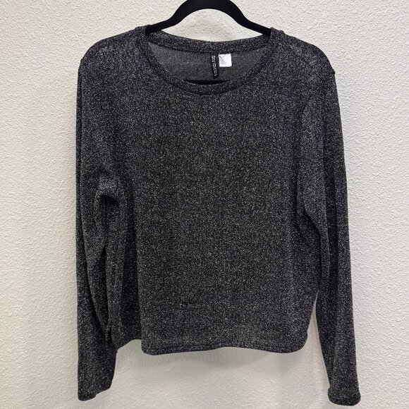 H&M Woven Metallic Monochrome Long Sleeve Crew Neck Sweater Top Women’s Medium - Picture 6 of 10